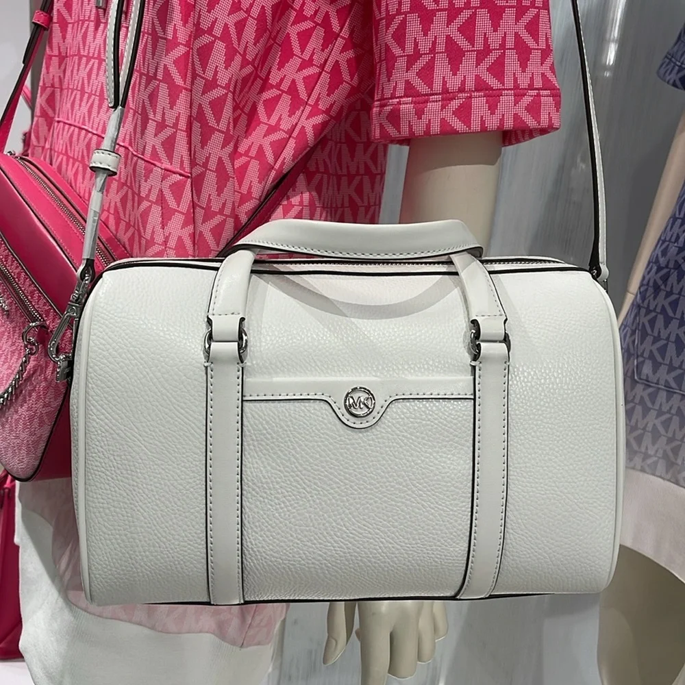 MICHAEL KORS JST TRAVEL MD DUFFLE SATCHEL SHOULDER CROSSBODY BAG MK  OPTIC WHITE